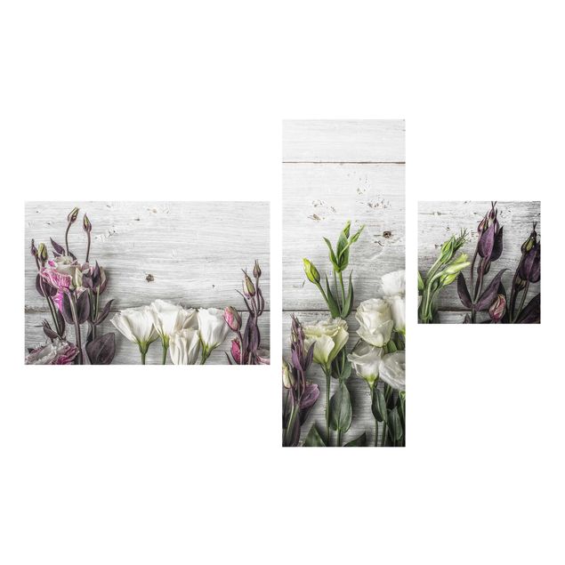 Glasbild Natur Tulpen-Rose Shabby Holzoptik