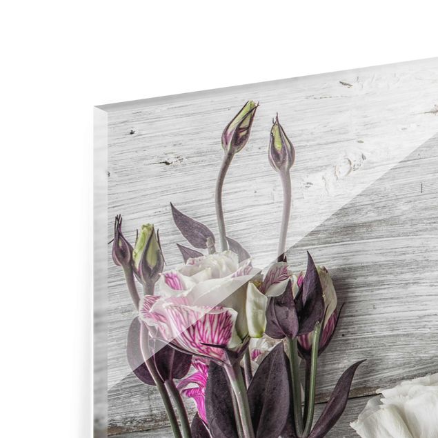 Bilder auf Glas Tulpen-Rose Shabby Holzoptik