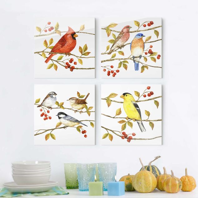 Wandbilder Tiere Vögel und Beeren Set II