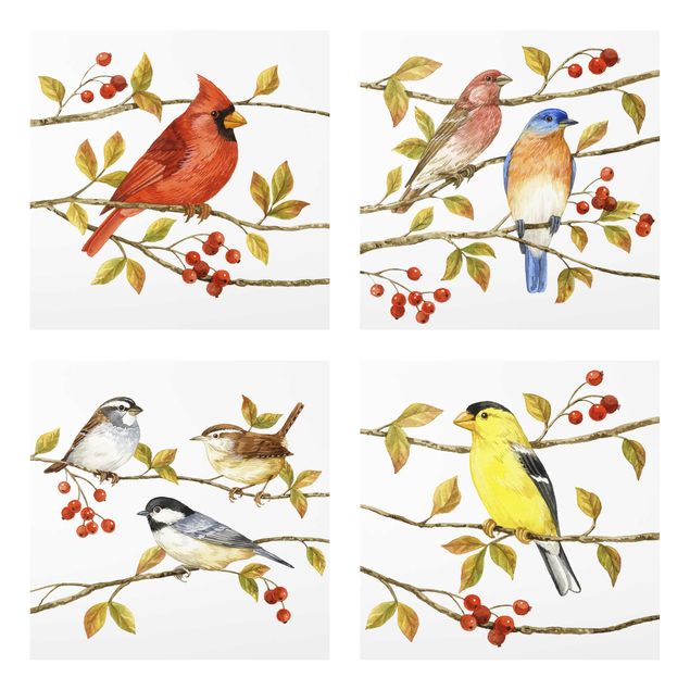 Wandbilder Vögel und Beeren Set II