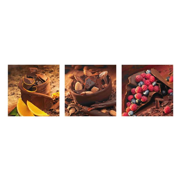 Bilder auf Glas Schokolade mit Früchten und Mandeln