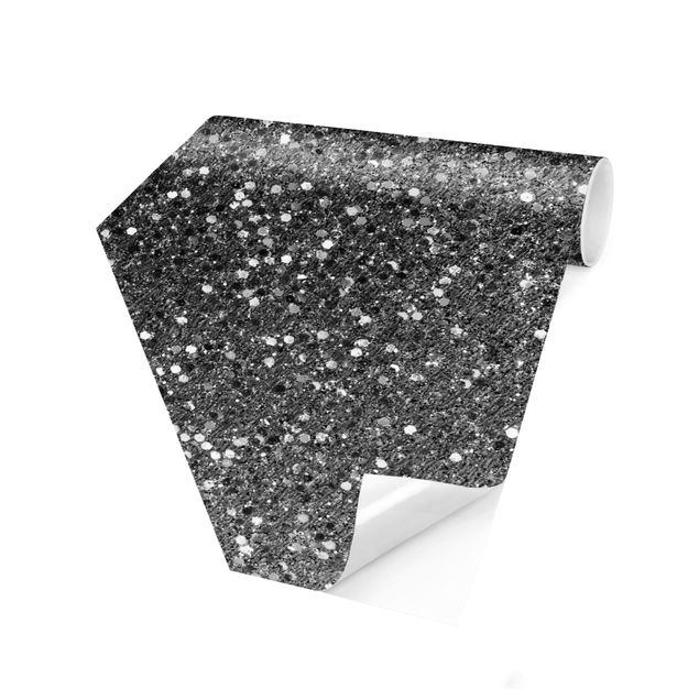 Hexagon Tapete Glitzer Konfetti in Schwarz-Weiß