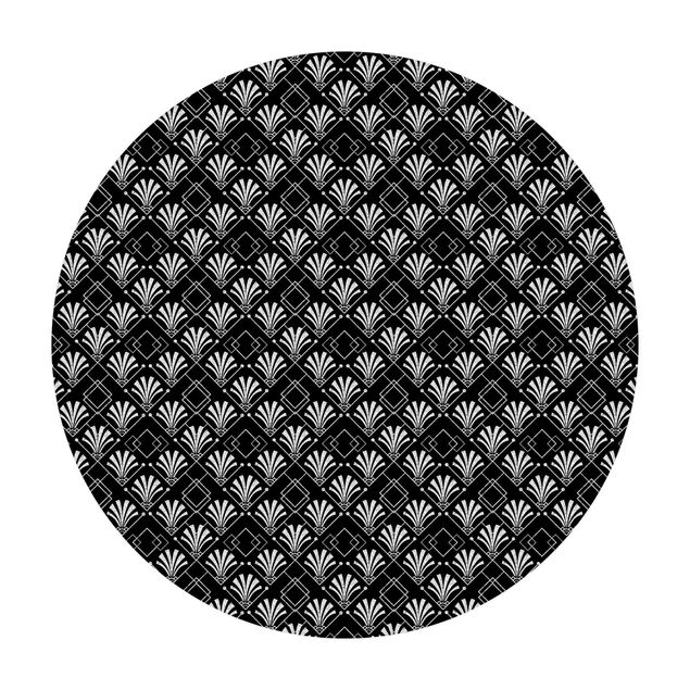 Teppich schwarz-weiß Glitzeroptik mit Art Deco Muster auf Schwarz