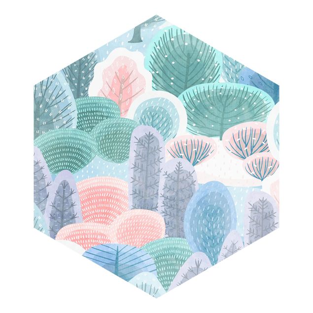 Wandtapete Design Glücklicher Wald in Pastell