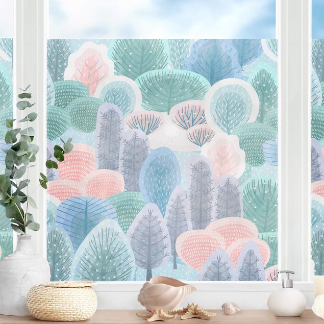 Blumen Fensterbilder Glücklicher Wald in Pastell