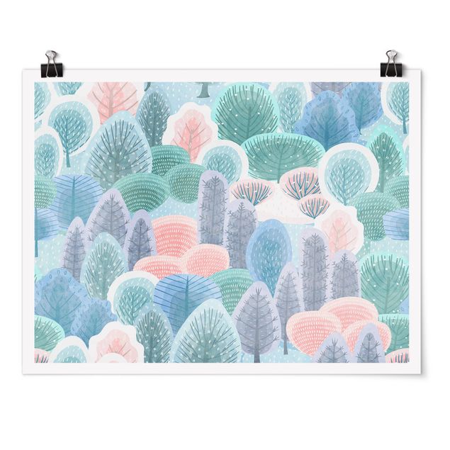 Schöne Wandbilder Glücklicher Wald in Pastell