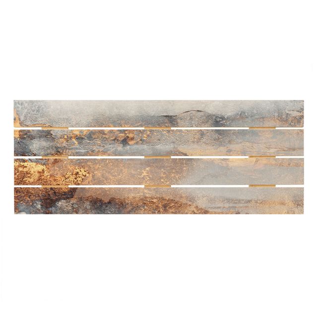 Holzbild - Gold-Grauer Nebel - Panorama