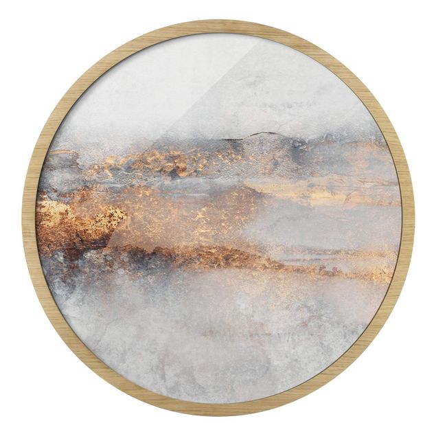 Abstrakte Bilder mit Rahmen Gold-Grauer Nebel