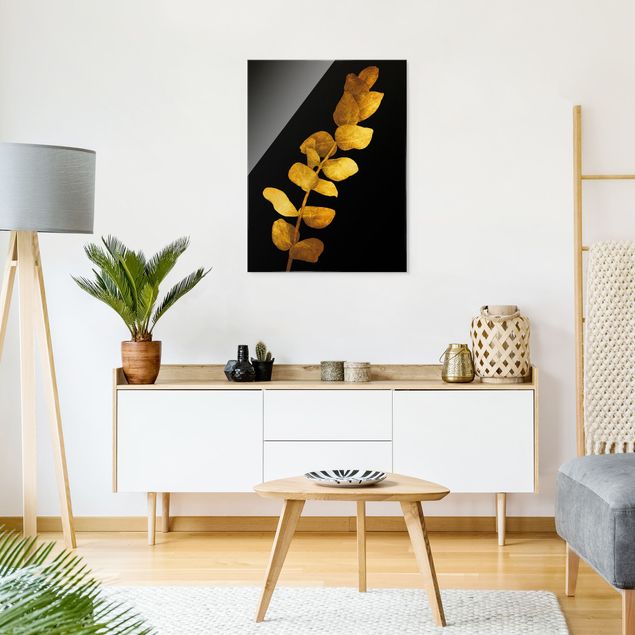 Wandbilder Gold - Eukalyptus auf Schwarz