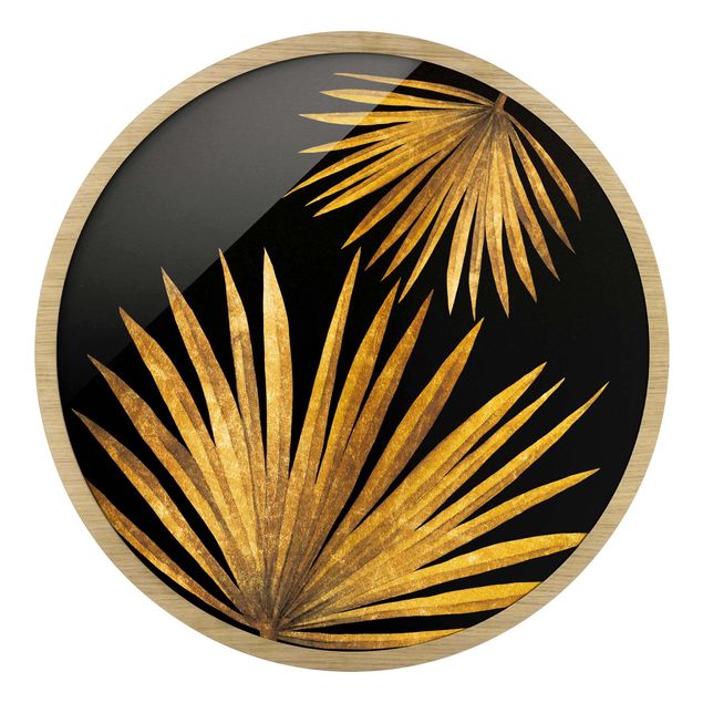 Bilder mit Rahmen Gold - Palmenblatt auf Schwarz