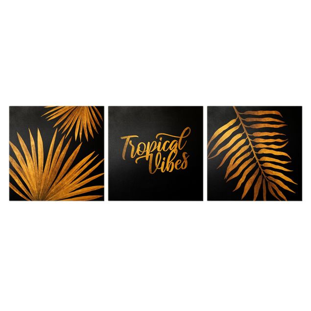Wandbilder Gold - Tropical Vibes auf Schwarz Set I