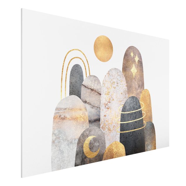 Abstrakte Kunst Bilder Gold Berge mit Mond