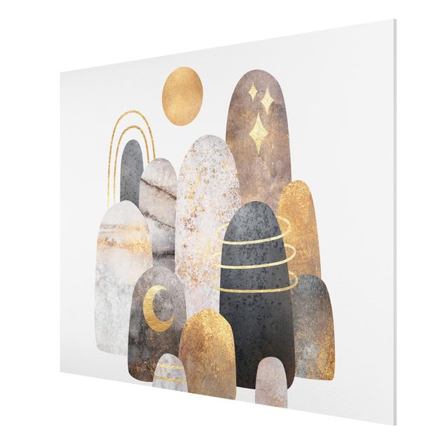 Forex Fine Art Print - Gold Berge mit Mond - Querformat 4:3