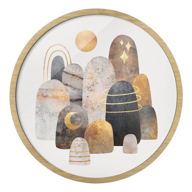 Abstrakte Bilder mit Rahmen Gold Berge mit Mond