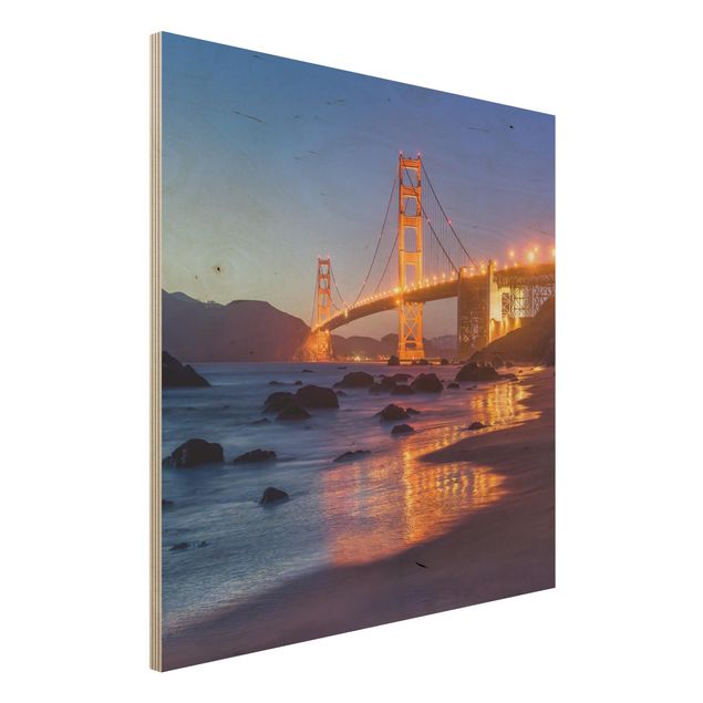 Moderne Holzbilder Golden Gate Bridge am Abend