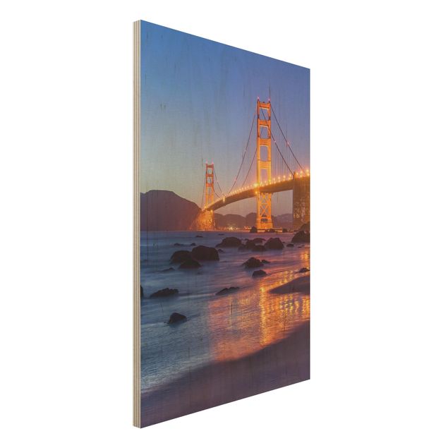 Holzbild - Golden Gate Bridge am Abend - Hochformat