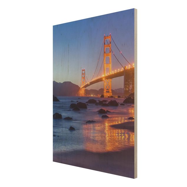 Holzbilder Golden Gate Bridge am Abend
