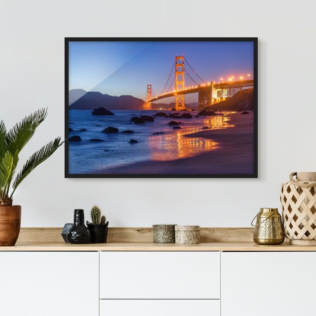 Bild mit Rahmen - Golden Gate Bridge am Abend - Querformat