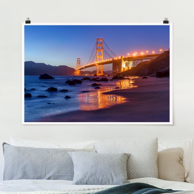 Poster Städte Golden Gate Bridge am Abend