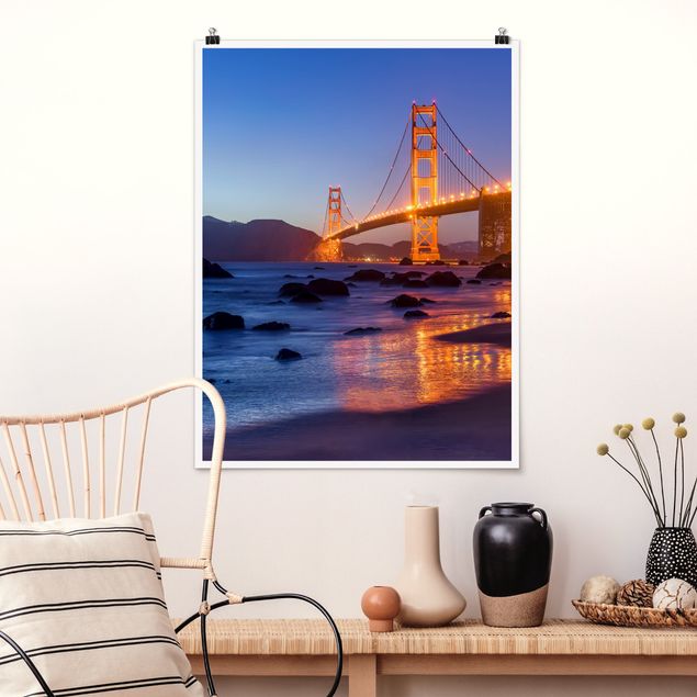 Poster Städte Golden Gate Bridge am Abend