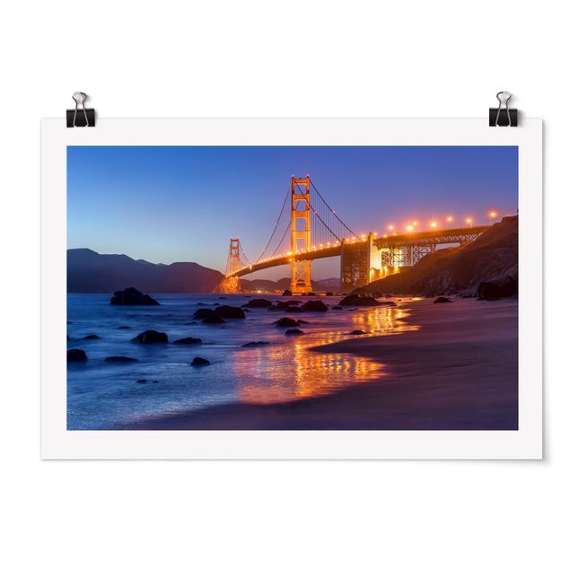 Poster - Golden Gate Bridge am Abend - Querformat 3:2