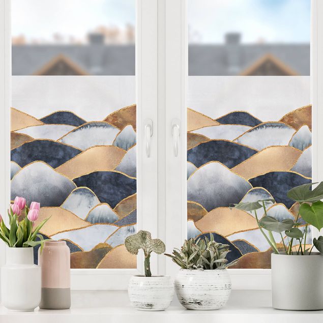 Fensterfolie Wohnzimmer Goldene Berge Aquarell