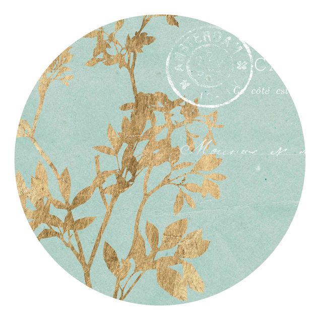 Tapeten modern Goldene Blätter auf Turquoise I