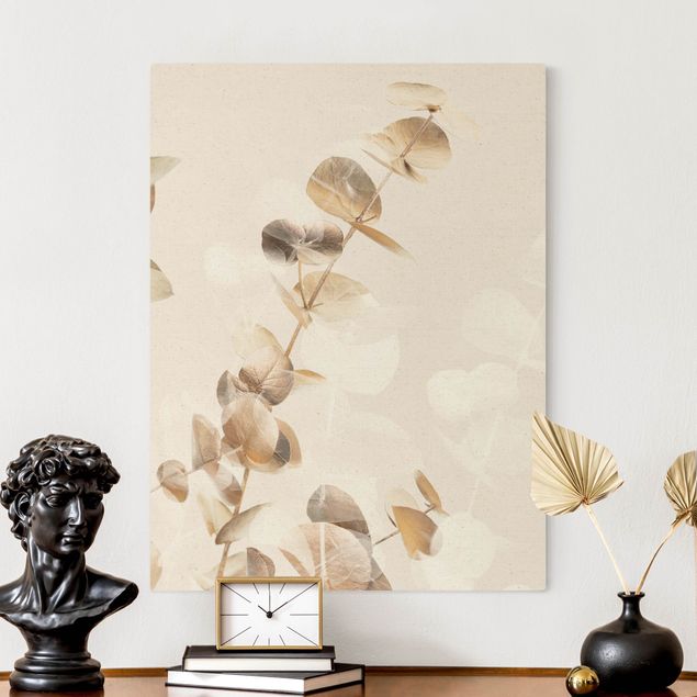 Wandbilder XXL Goldene Eukalyptuszweige mit Weiß I