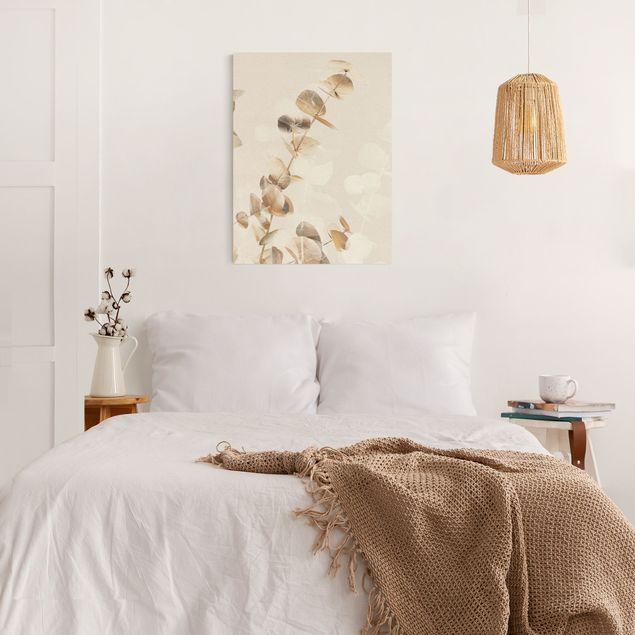 Wandbilder Wohnzimmer modern Goldene Eukalyptuszweige mit Weiß I