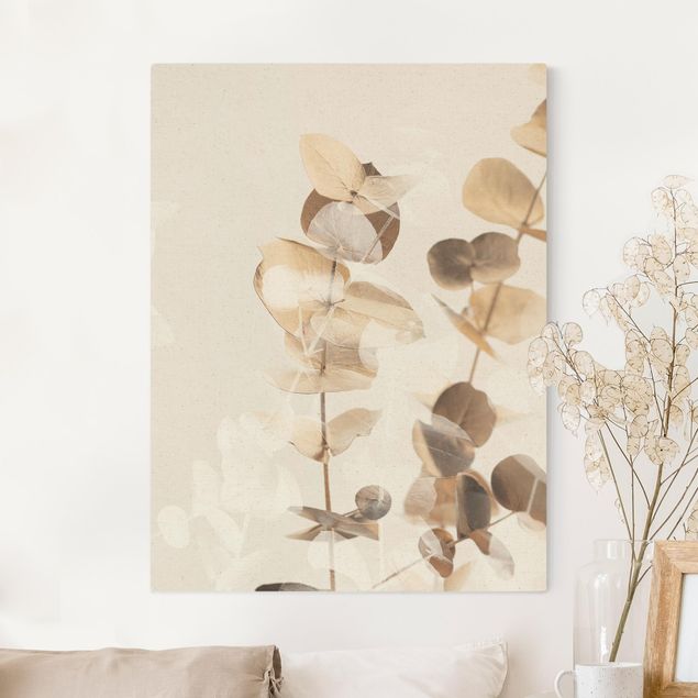Leinwandbilder XXL Goldene Eukalyptuszweige mit Weiß II
