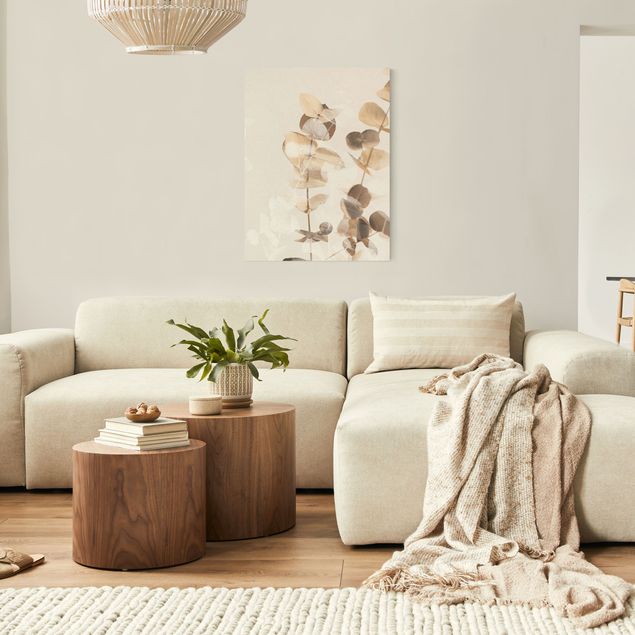 Leinwandbilder Wohnzimmer modern Goldene Eukalyptuszweige mit Weiß II