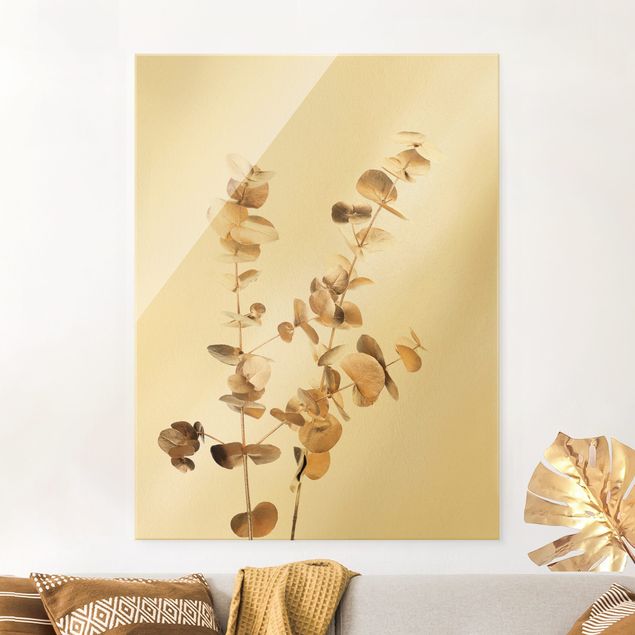 XXL Glasbilder Goldene Eukalyptuszweige