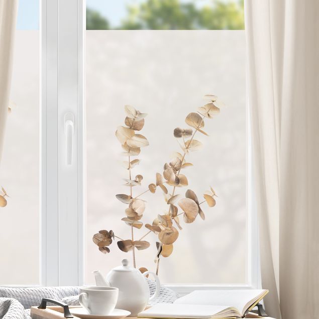 Fensterbilder selbstklebend Blumen Goldene Eukalyptuszweige