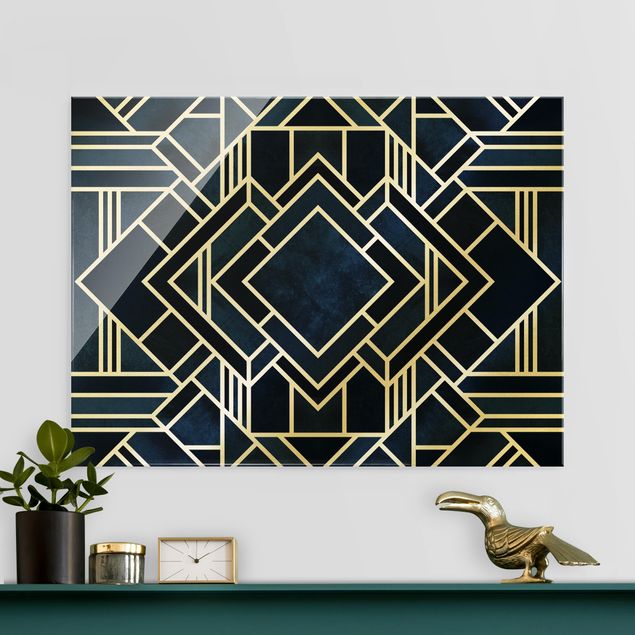 Abstrakte Bilder Goldene Geometrie - Art Deco Blau