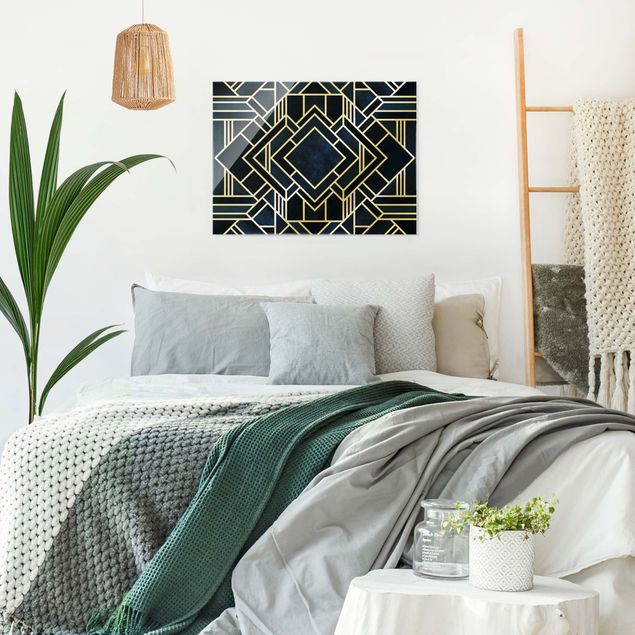 Wandbilder abstrakt Goldene Geometrie - Art Deco Blau