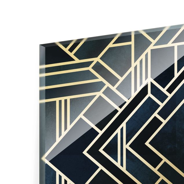 Wandbilder Goldene Geometrie - Art Deco Blau