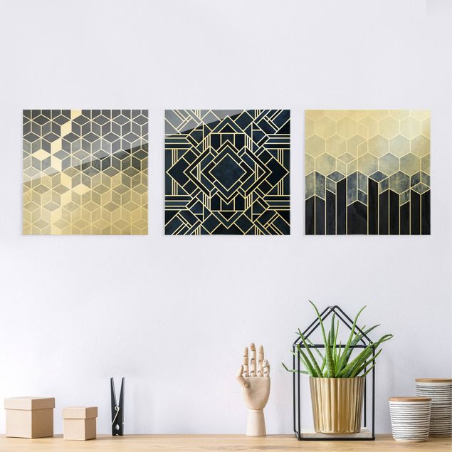 Wandbilder abstrakt Goldene Geometrie - Blau