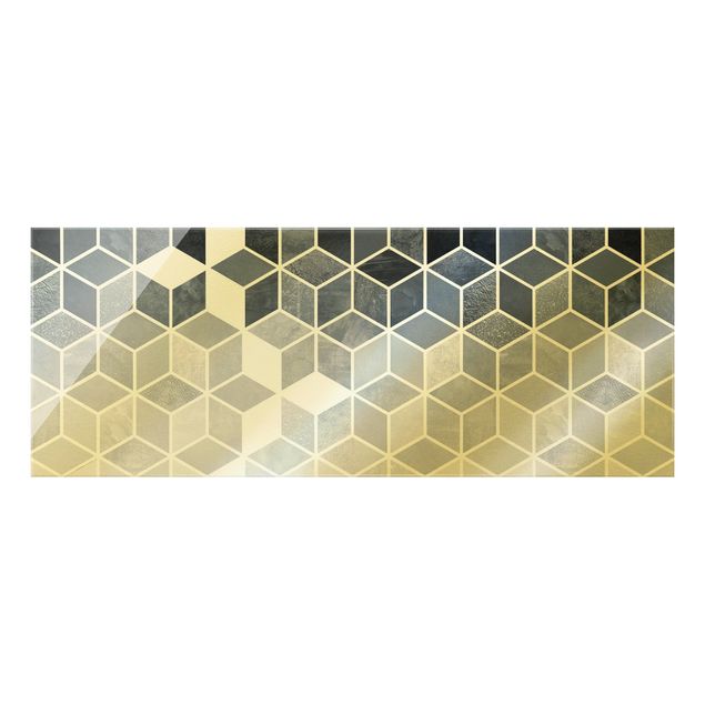 Schöne Wandbilder Goldene Geometrie - Blau Weiß