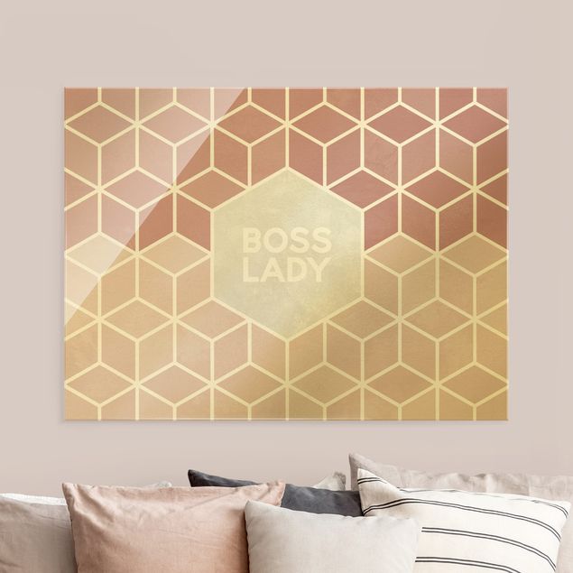 Wandbilder abstrakt Goldene Geometrie - Boss Lady Sechsecke Rosa