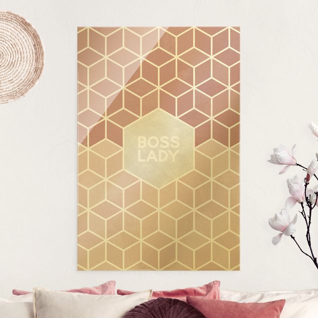 Abstrakte Kunst Goldene Geometrie - Boss Lady Sechsecke Rosa