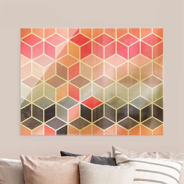 Wandbilder abstrakt Goldene Geometrie - Buntes Pastell
