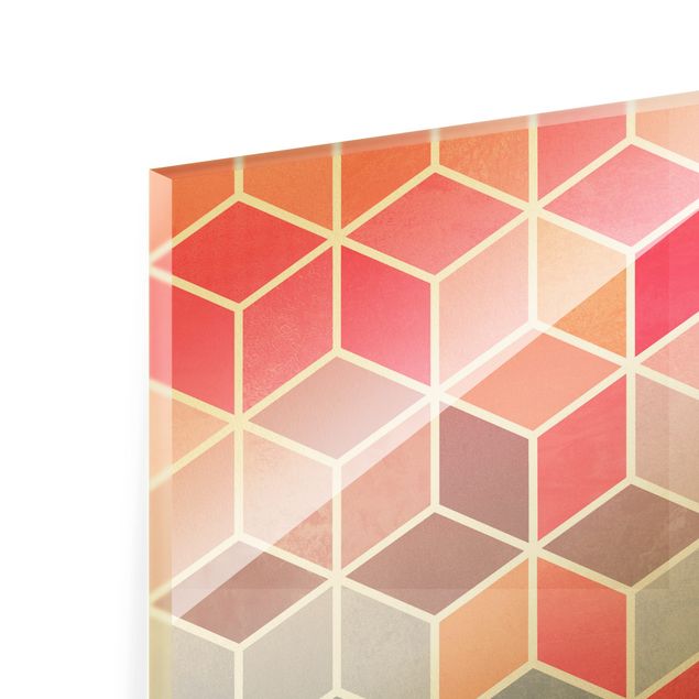 Glasbilder Goldene Geometrie - Buntes Pastell