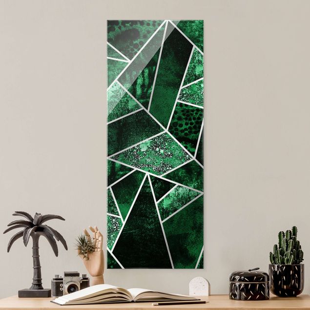 Wandbilder abstrakt Goldene Geometrie - Dunkler Smaragd