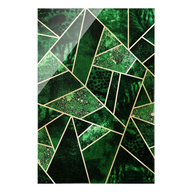 Glasbild - Goldene Geometrie - Dunkler Smaragd - Hochformat 2:3