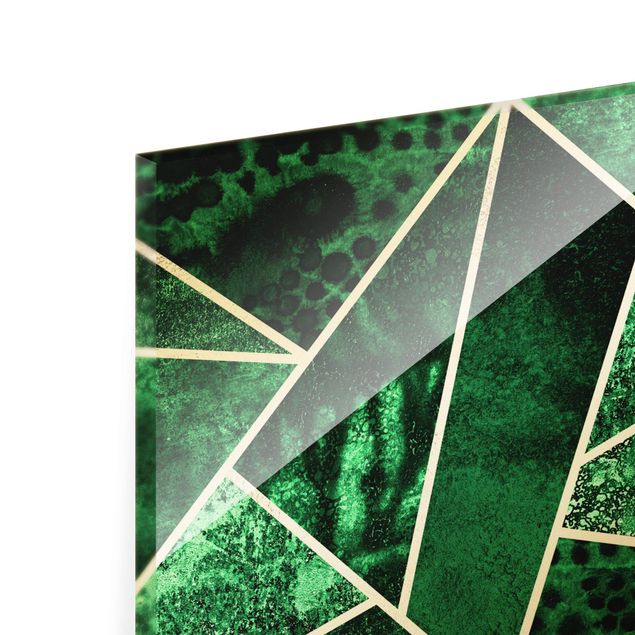Glasbild - Goldene Geometrie - Dunkler Smaragd - Hochformat 2:3