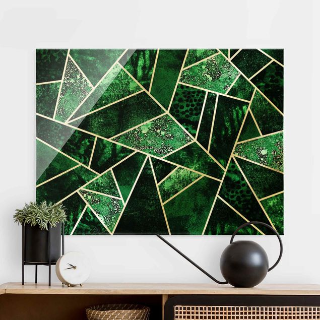 Abstrakte Bilder Goldene Geometrie - Dunkler Smaragd