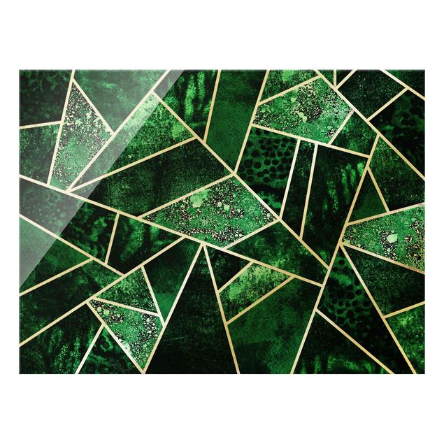Wandbilder Goldene Geometrie - Dunkler Smaragd