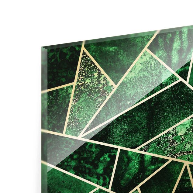 Glasbilder Goldene Geometrie - Dunkler Smaragd