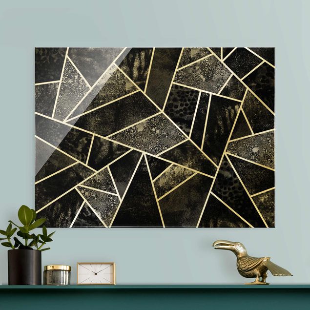 Wandbilder abstrakt Goldene Geometrie - Graue Dreiecke