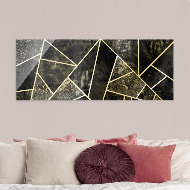 Wandbilder abstrakt Goldene Geometrie - Graue Dreiecke